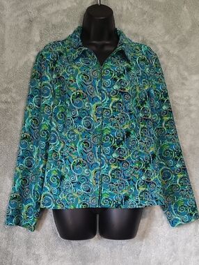 Christopher & Banks Teal Blue Green Swirl Print Jacket